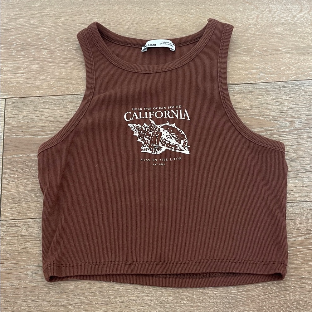 Pull and Bear Brown California Graphic Tank Top